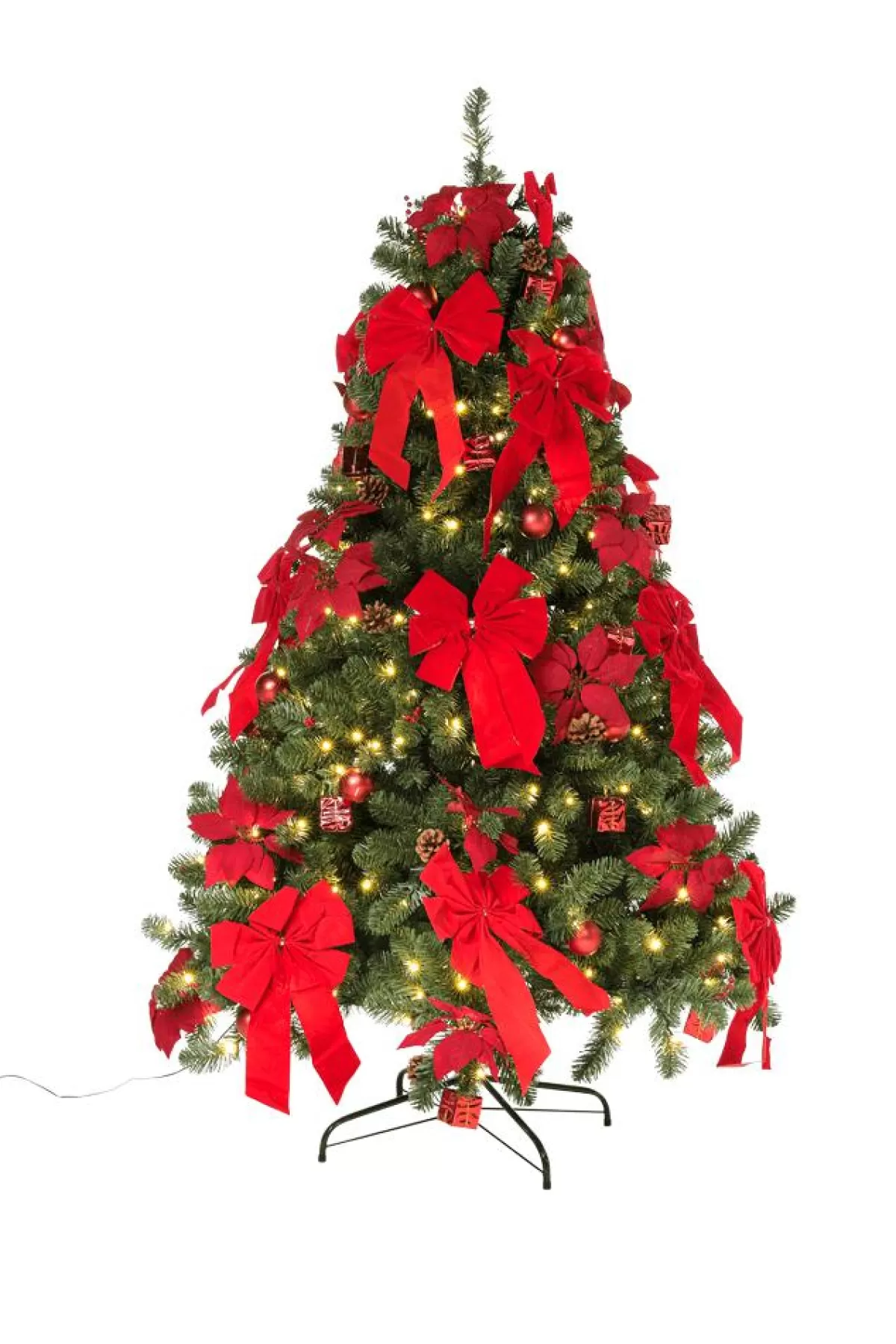 DecoWoerner Artificial Christmas Tree Decorated With LED, Christmas Baubles, Bows, Poinsettias And Small Gifts 240 Cm