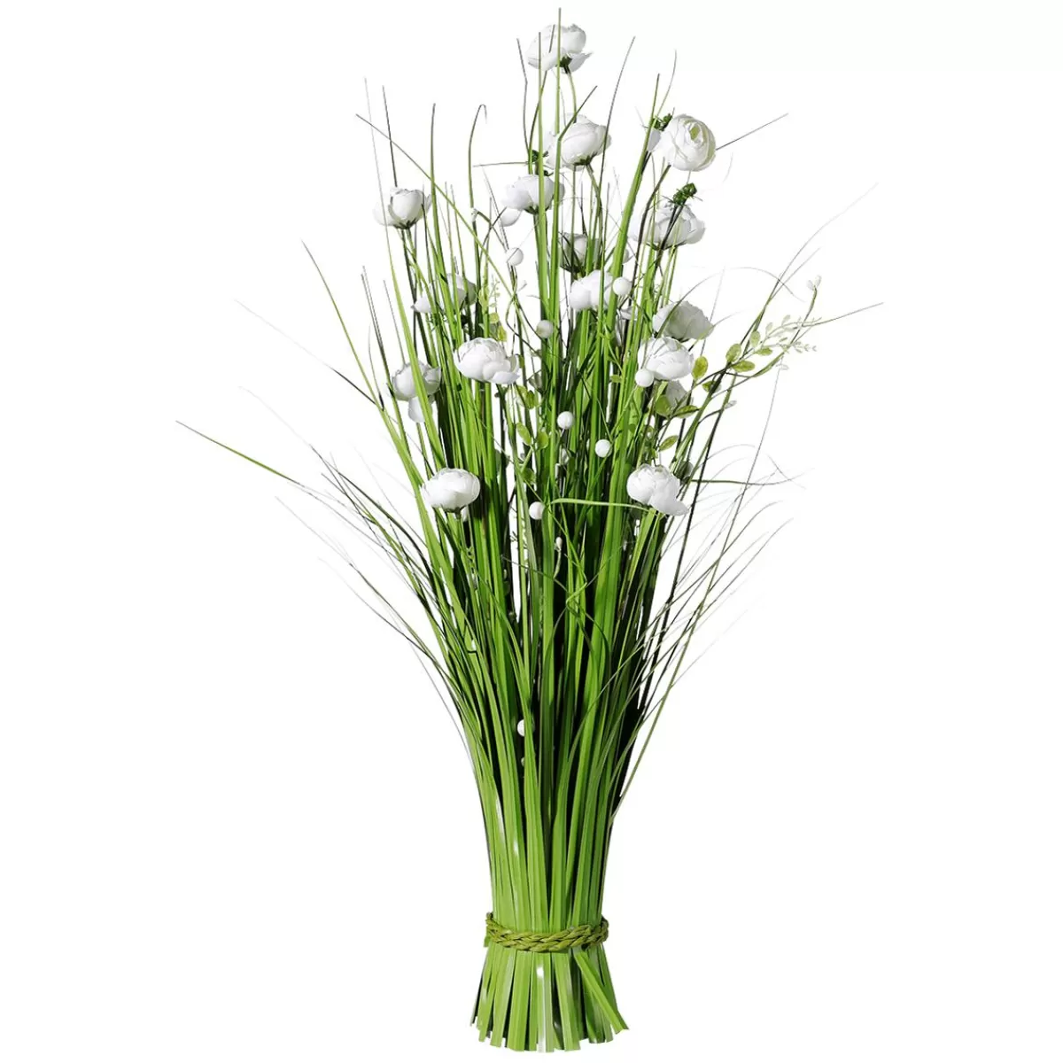 DecoWoerner Artificial Gas Bundle With White Flowers 70 Cm