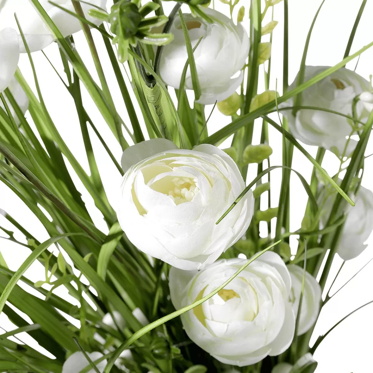 DecoWoerner Artificial Gas Bundle With White Flowers 70 Cm