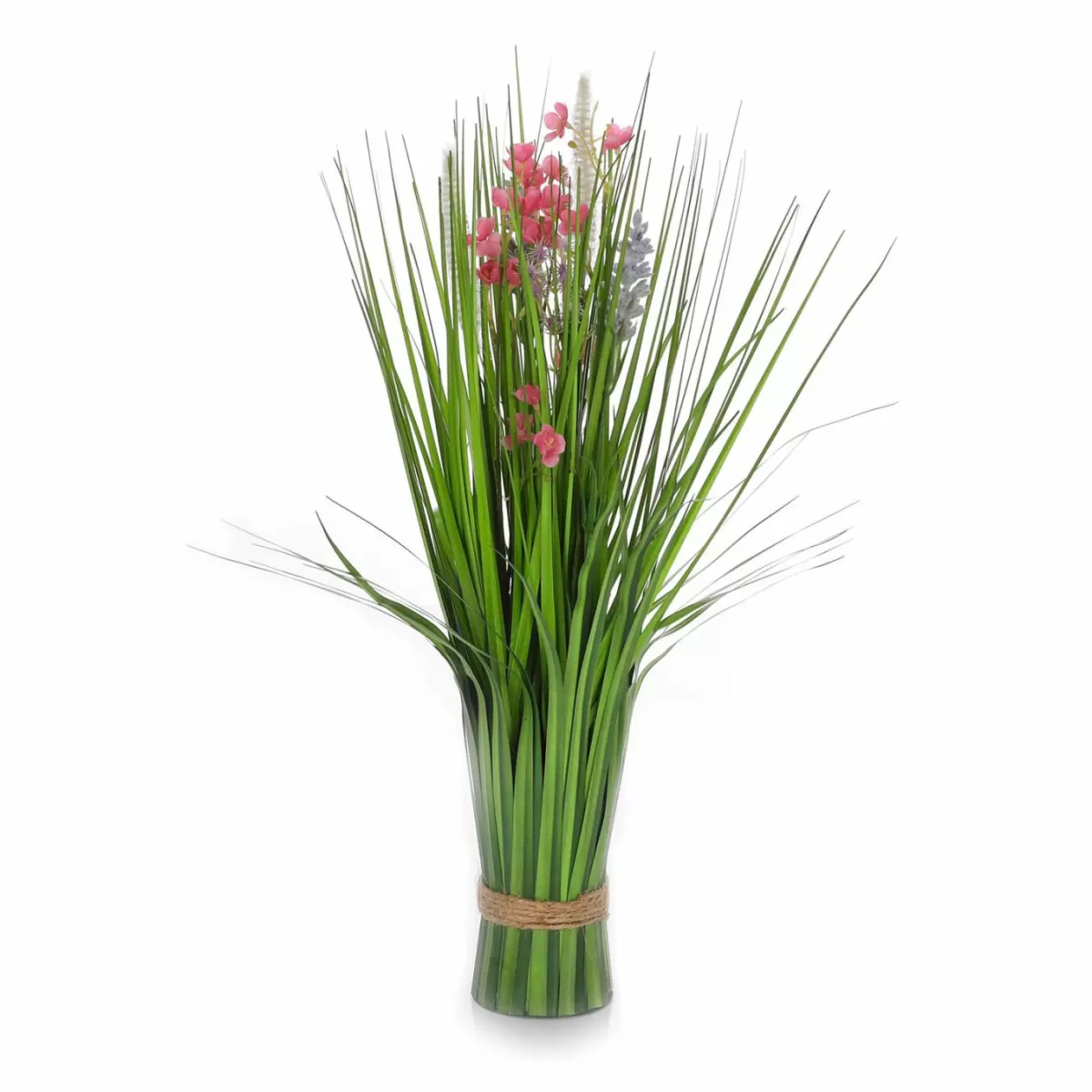 DecoWoerner Artificial Grass Bundle With Blossoms 48 Cm