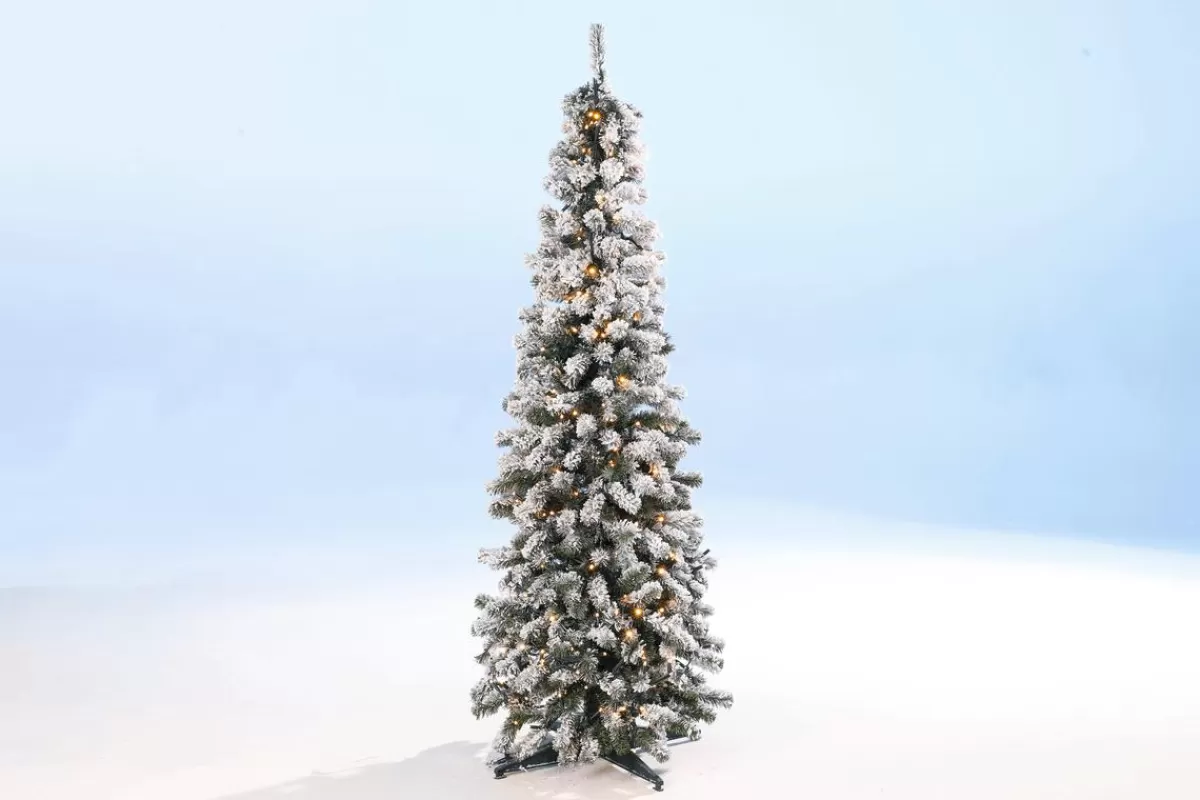 DecoWoerner Artificial, Narrow Fir Tree, Snow-covered With LED 150 Cm