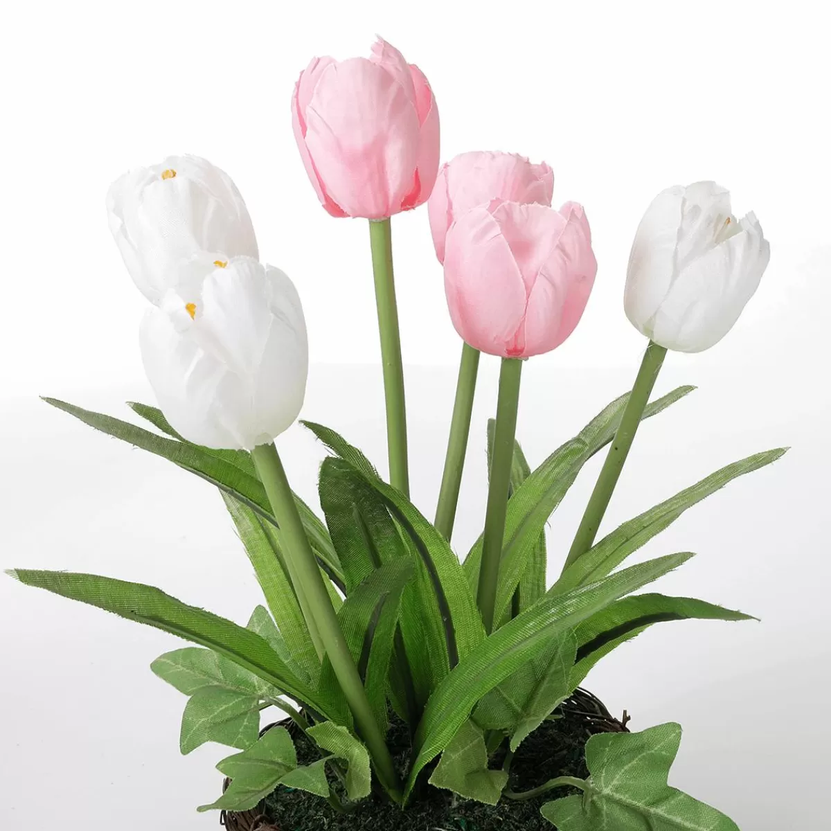 DecoWoerner Artificial Tulips In Basket - White, 20 Cm