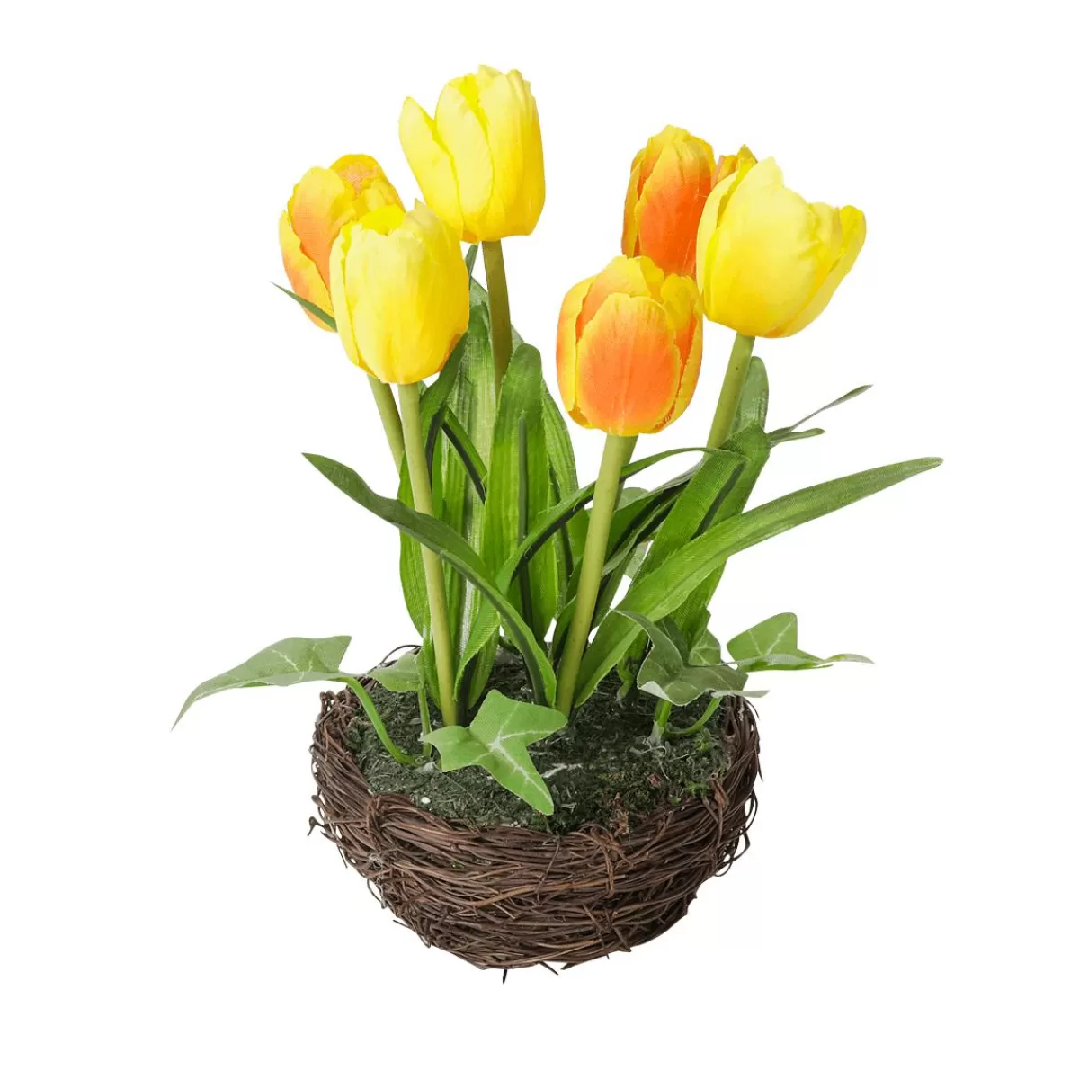 DecoWoerner Artificial Tulips In Basket Yellow, 20 Cm