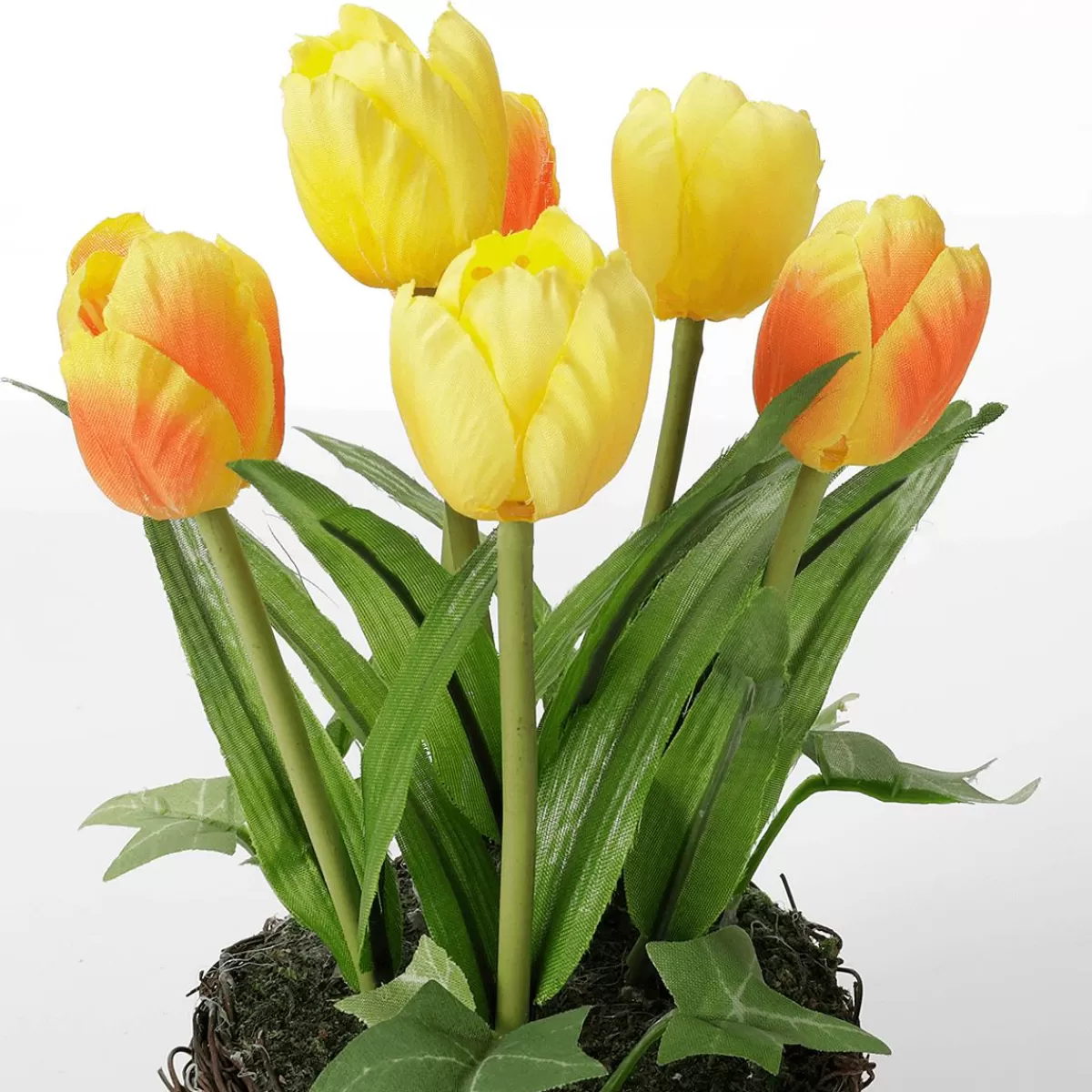 DecoWoerner Artificial Tulips In Basket Yellow, 20 Cm