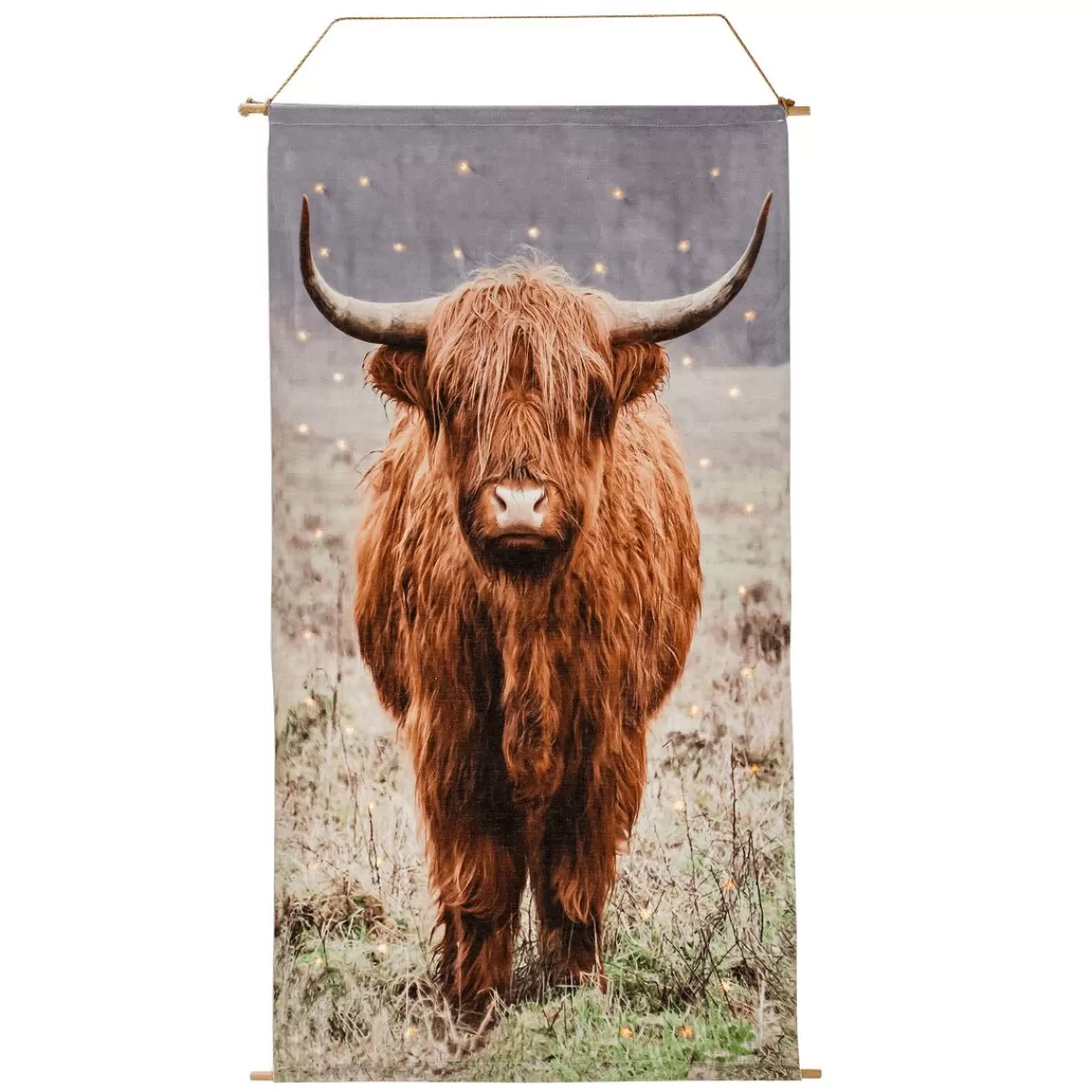 DecoWoerner Banner Made Of Textile Cow On Pasture With LED 60 X 110 Cm