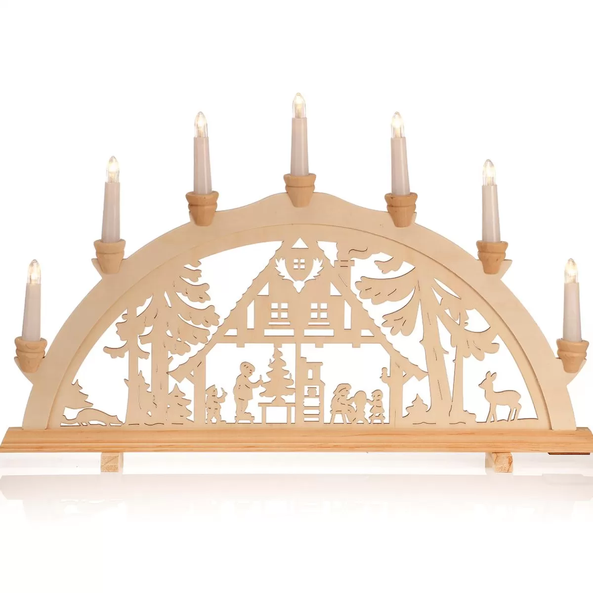 DecoWoerner Candle Arch "Forest Hut" 7 Flames Made Of Wood 58 Cm