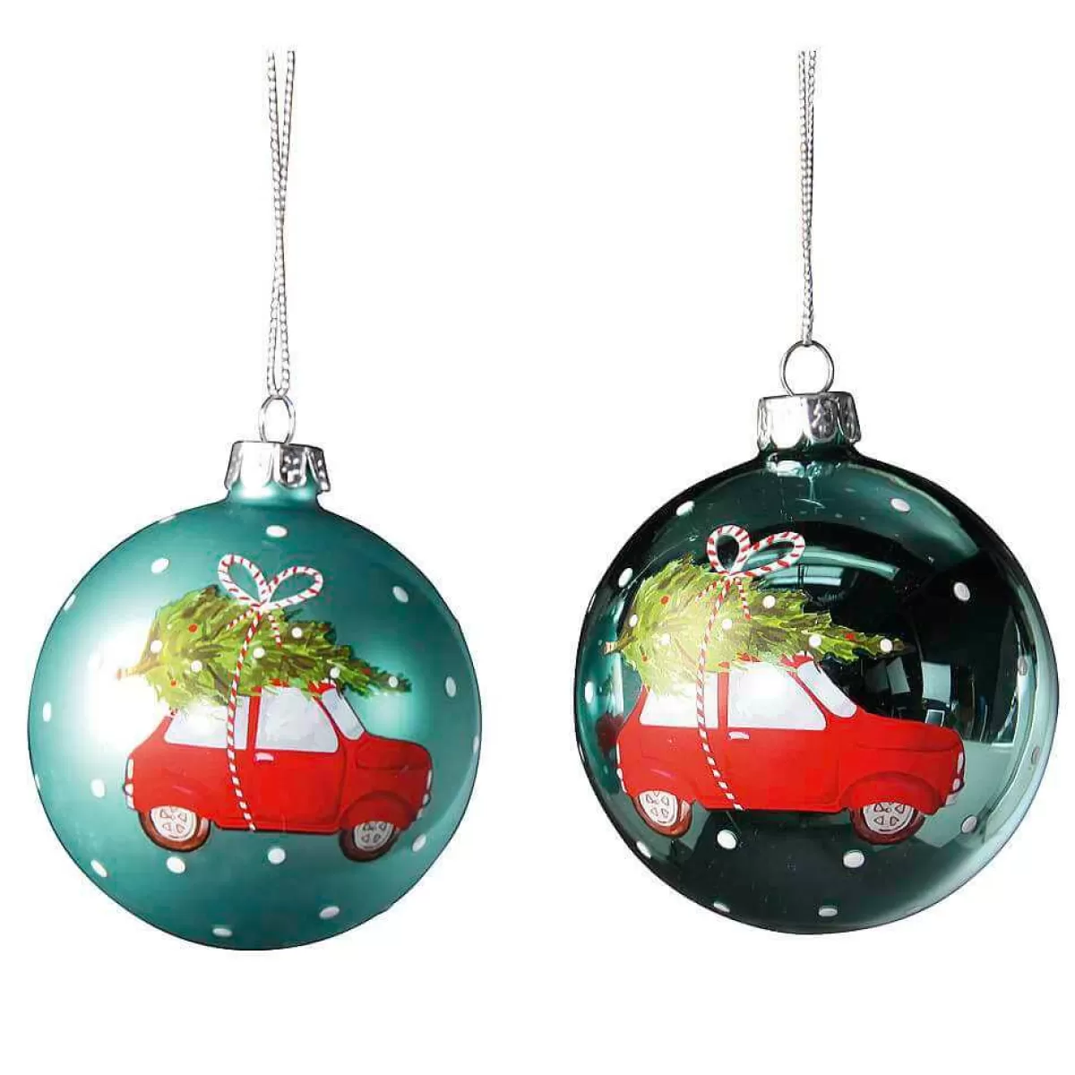 DecoWoerner Christmas Baubles Christmas Car, 8 Cm, 2 Pcs