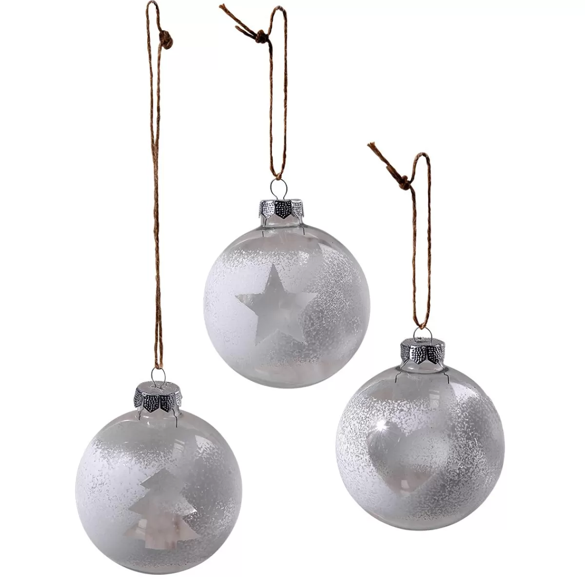 DecoWoerner Christmas Baubles Made Of Glass 6 Cm, White, 10 Pcs