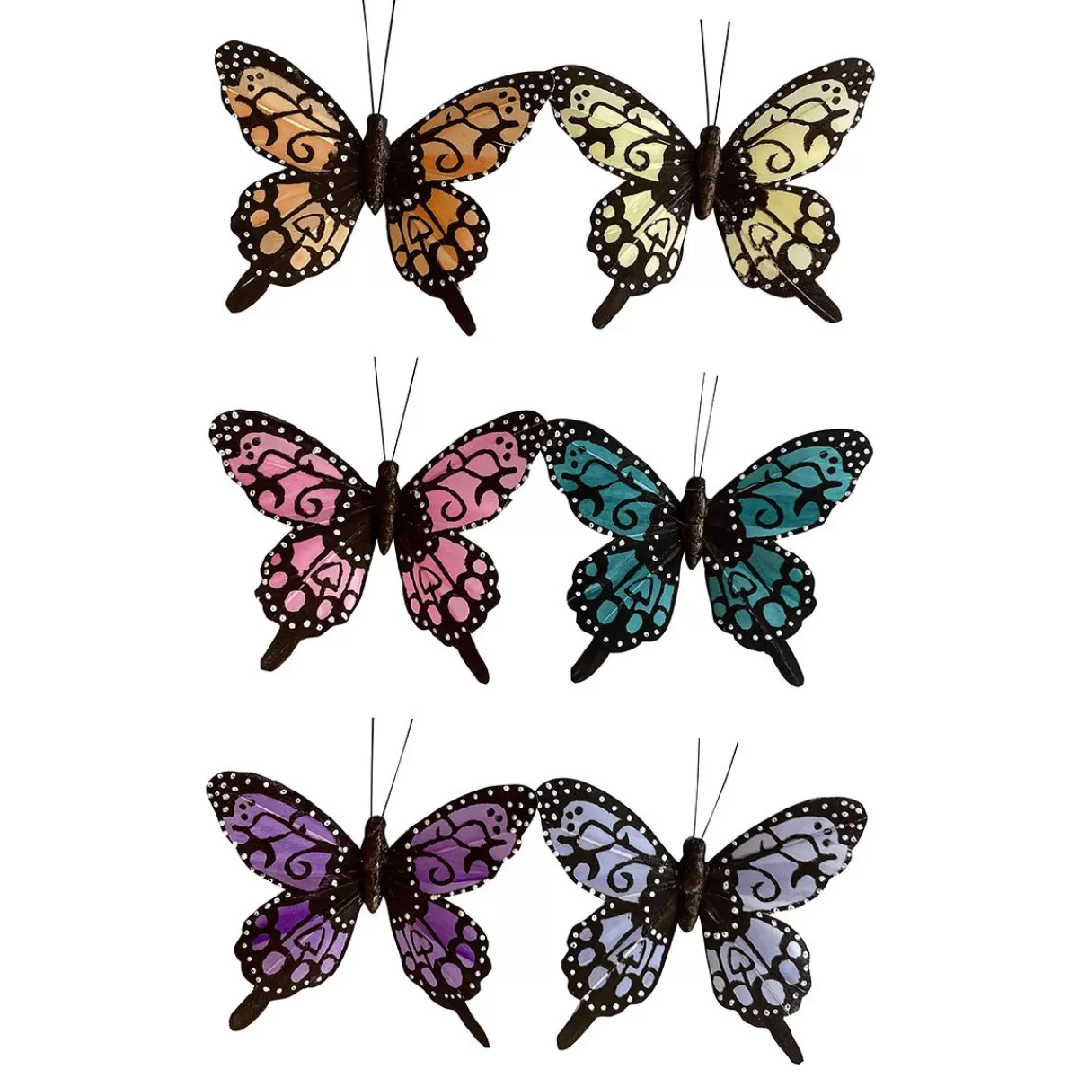 DecoWoerner Colourful Decorative Butterflies With Clip 6 Pieces 9,50 Cm