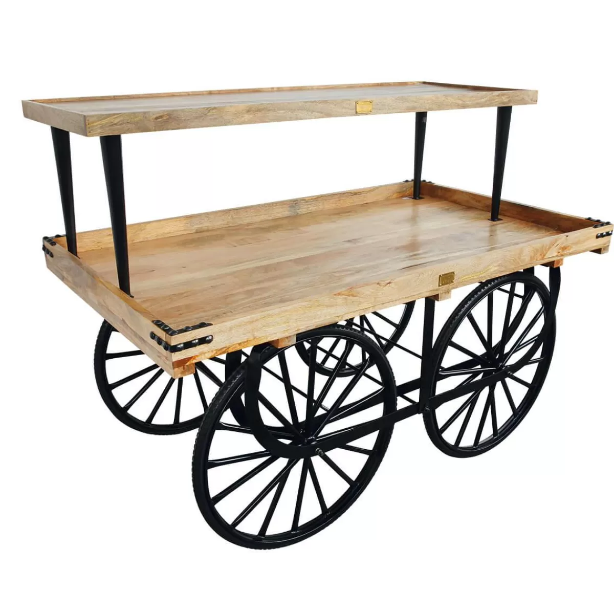 DecoWoerner Complete Market Trolley With Base, Body And Wooden Top Made Of Mango Wood