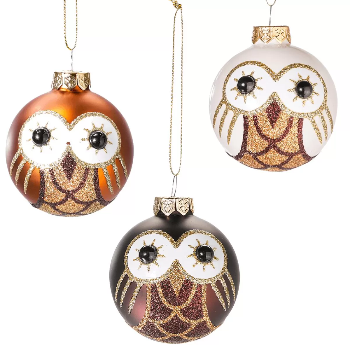 DecoWoerner Deco Hanger Glass Ball "Owl" 24 Pcs In Box