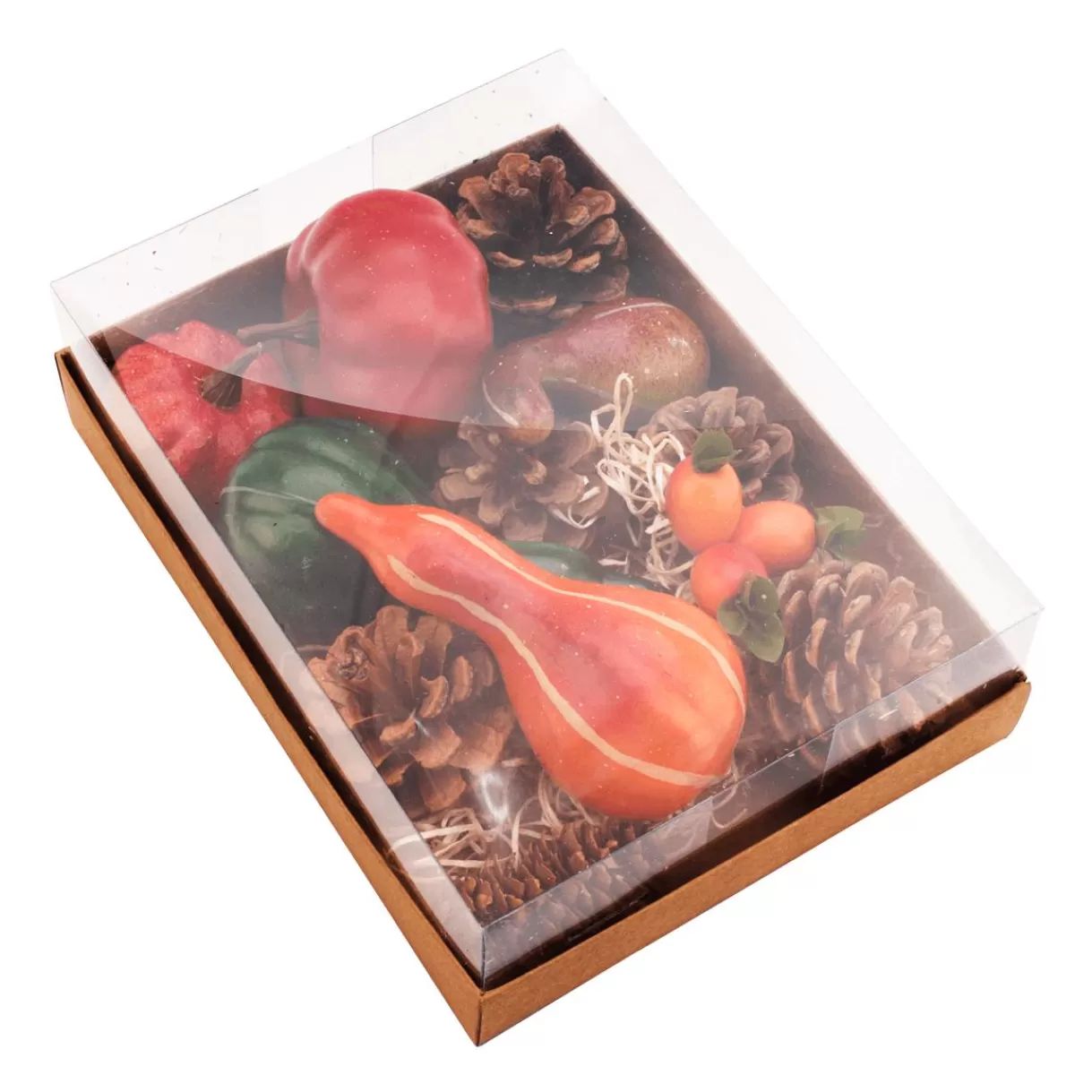 DecoWoerner Decorative Box Pumpkin Mix With Pine Cones 20 X 15 X 6 Cm