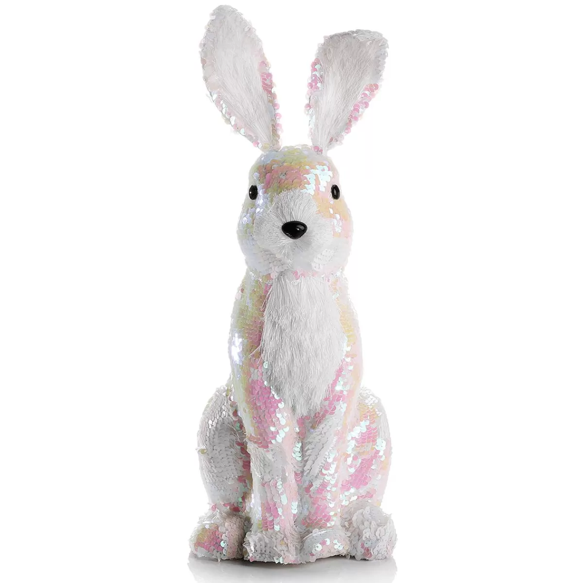 DecoWoerner Decorative Easter Bunny With Reversible Sequins Iridescent- 42 Cm