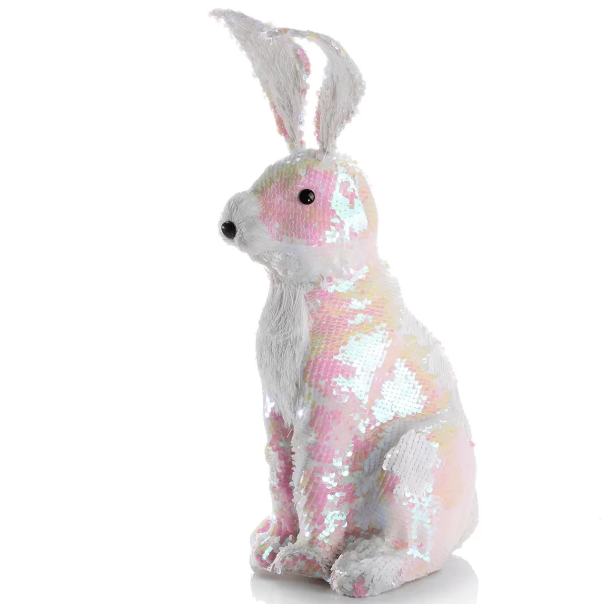 DecoWoerner Decorative Easter Bunny With Reversible Sequins Iridescent- 42 Cm