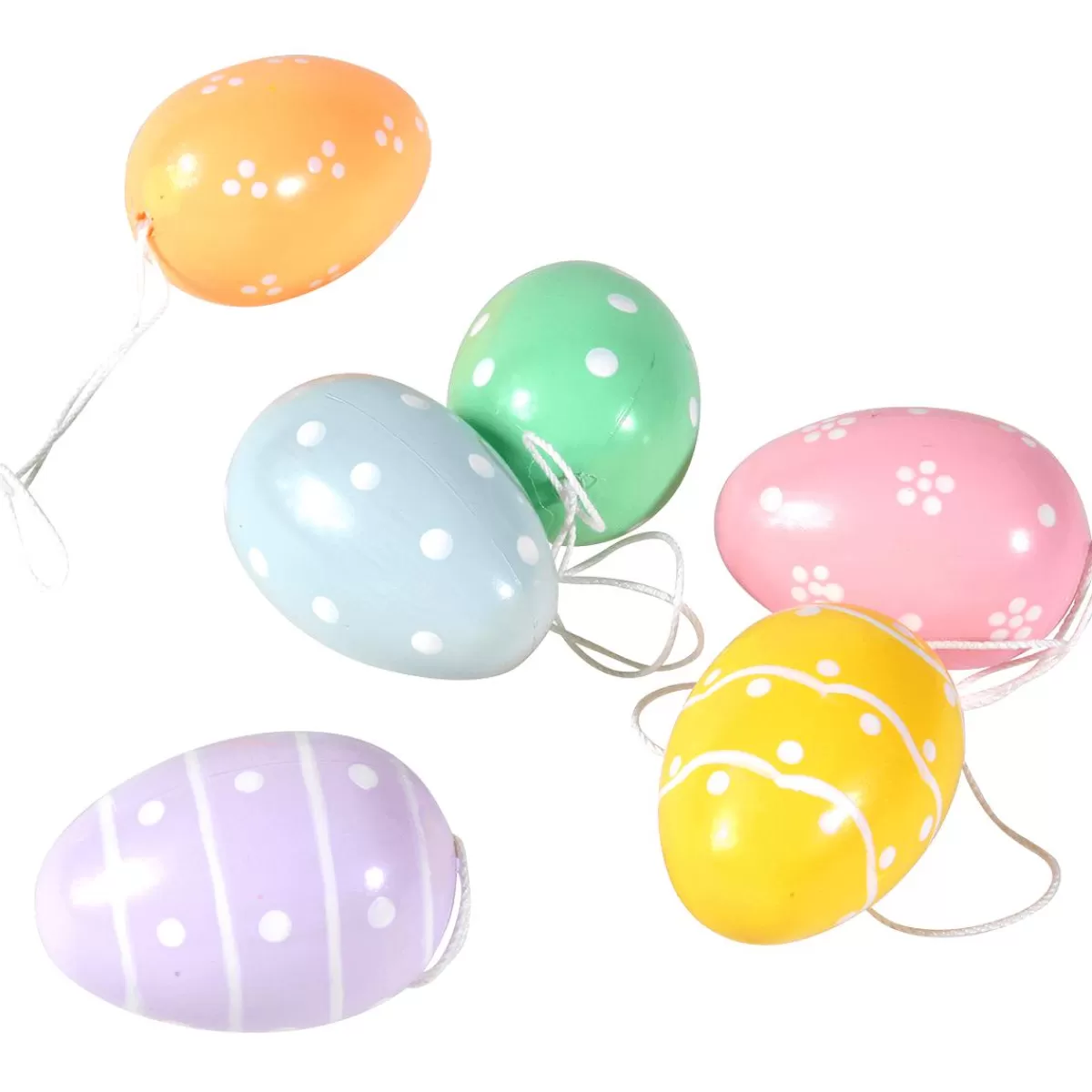 DecoWoerner Decorative Easter Eggs For Hanging 6 Cm, Pastel Dots, 6 Pcs