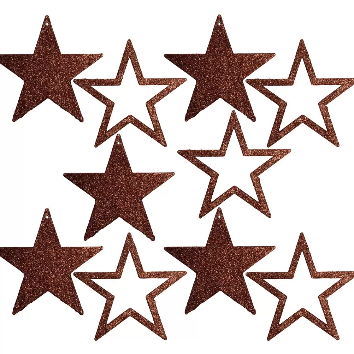 DecoWoerner Decorative Glitter Stars Nougat, Ø 10 Cm, 10 Pcs