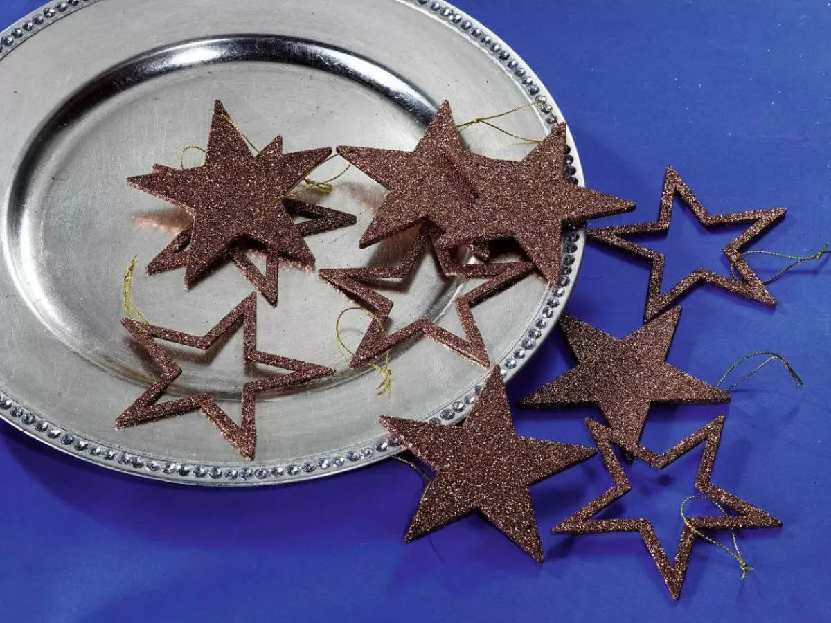 DecoWoerner Decorative Glitter Stars Nougat, Ø 10 Cm, 10 Pcs