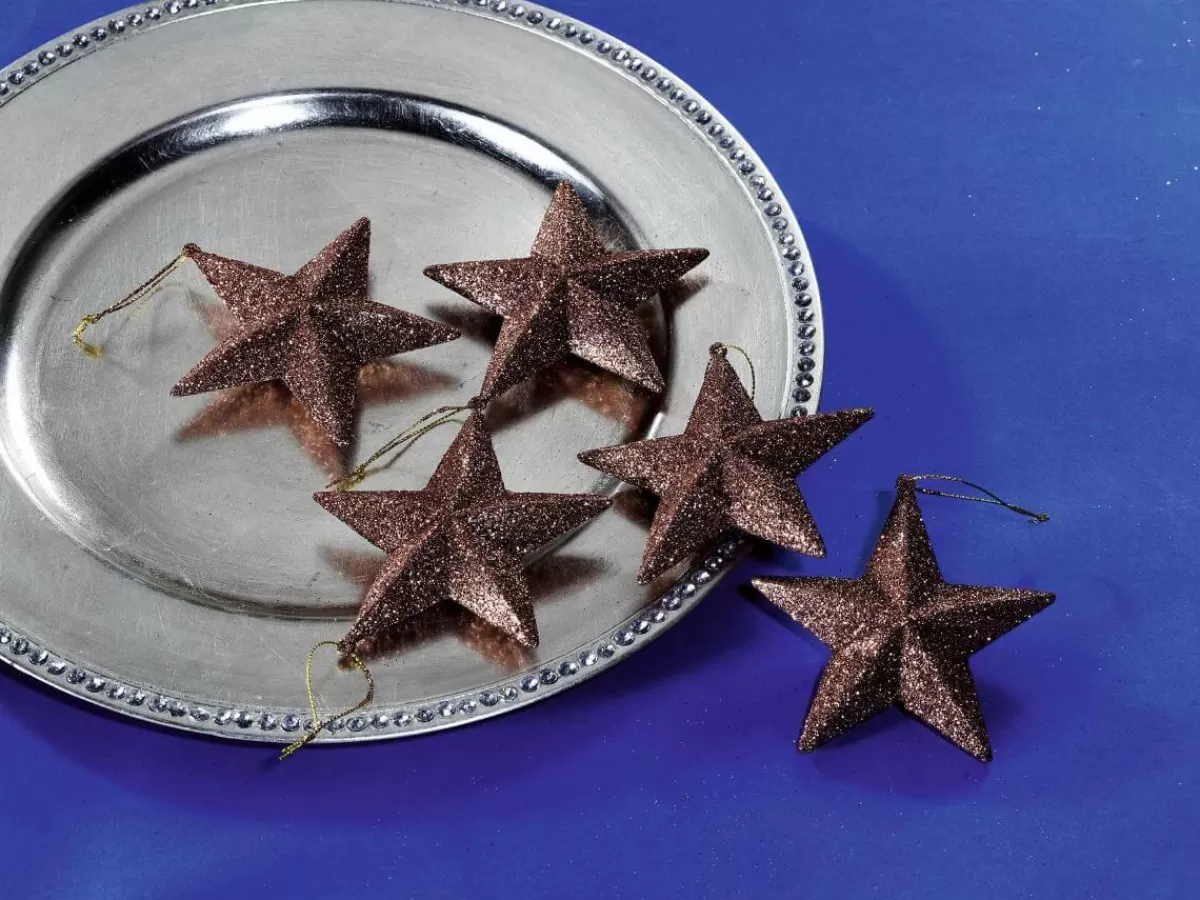 DecoWoerner Decorative Glitter Stars Nougat, Ø 10 Cm, 5 Pcs