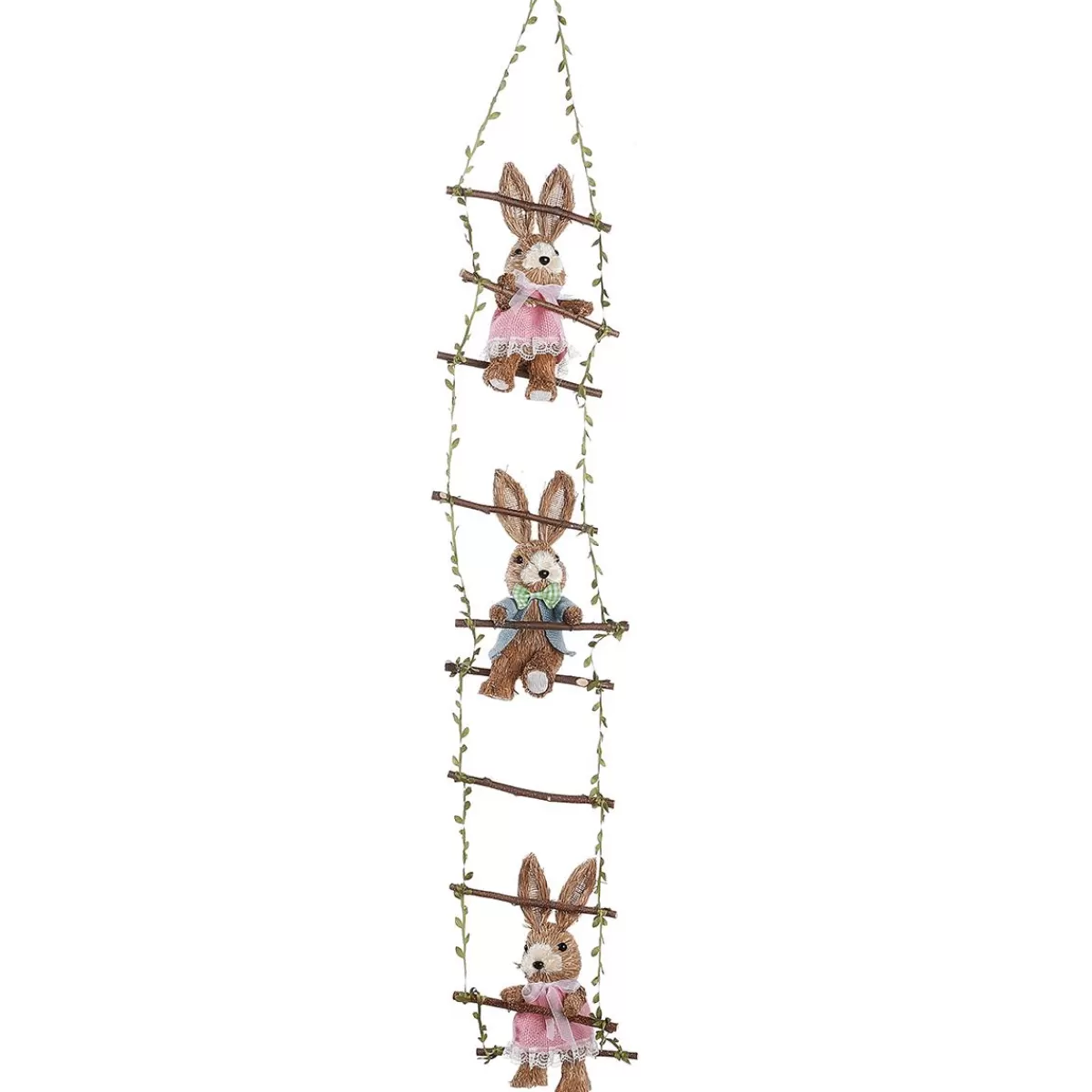 DecoWoerner Decorative Hanger "Bunnies On Wooden Ladder", 120 Cm Long