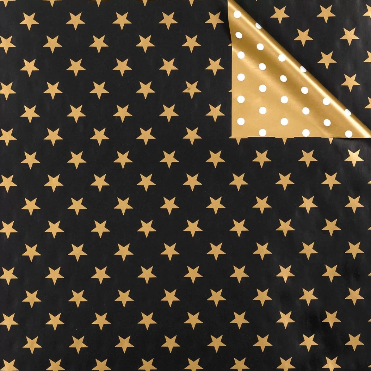 DecoWoerner Double Sided Christmas Gift Wrapping Paper In Black & With Stars & Dots - 50m Gift Wrapping Paper Roll