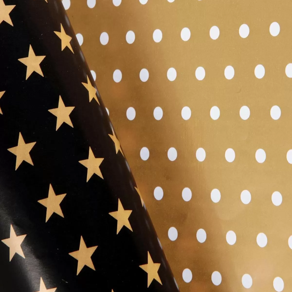 DecoWoerner Double Sided Christmas Gift Wrapping Paper In Black & With Stars & Dots - 50m Gift Wrapping Paper Roll