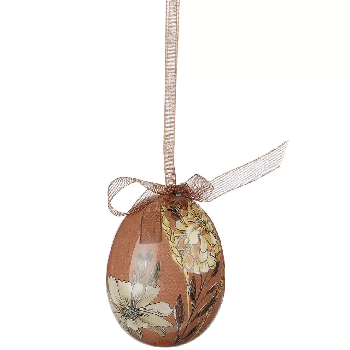 DecoWoerner Easter Egg Set, 5cm & Brown With Flower Pattern & Bow 8pcs.