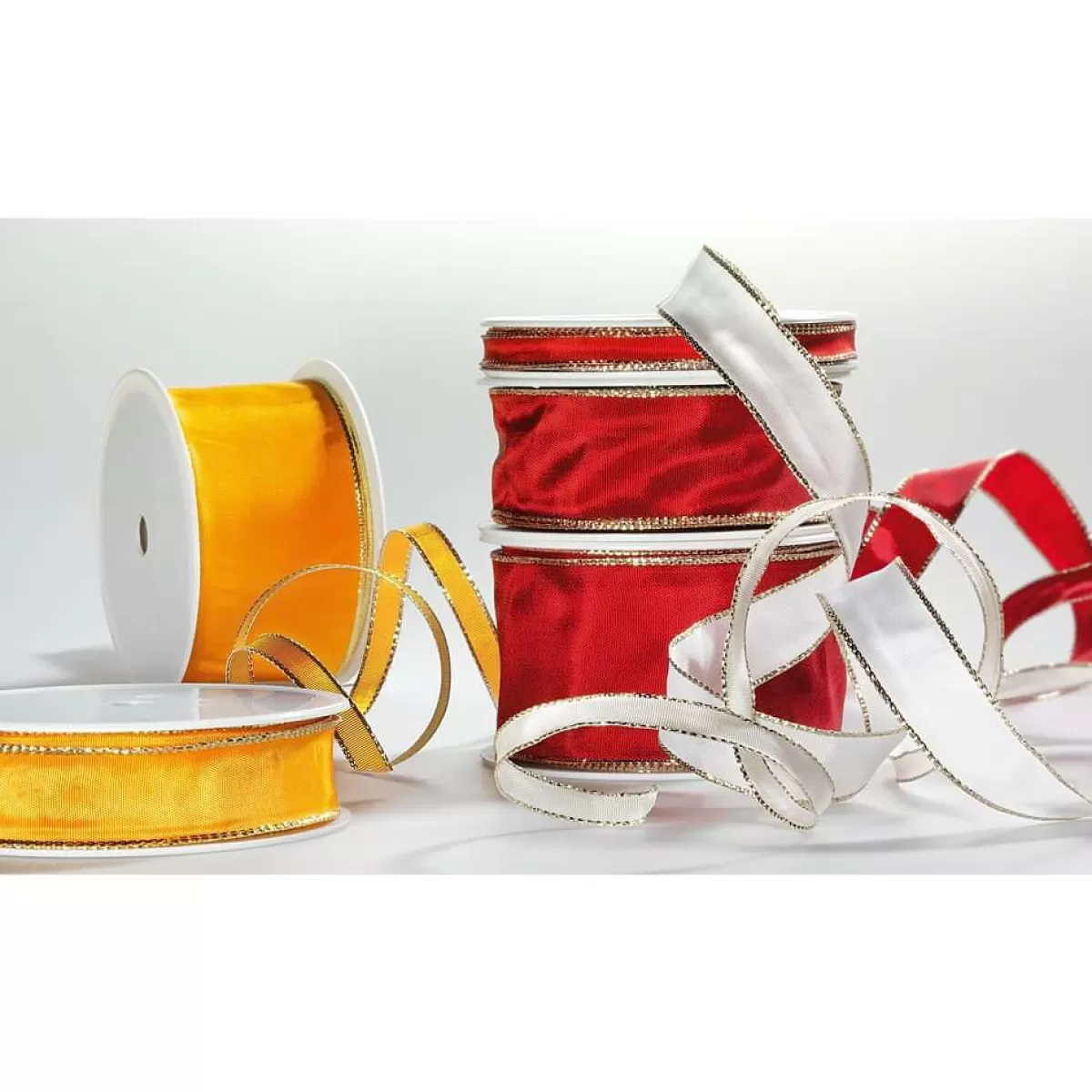 DecoWoerner Fabric Ribbon With Gold Edge, 40 Mm, 25 M,