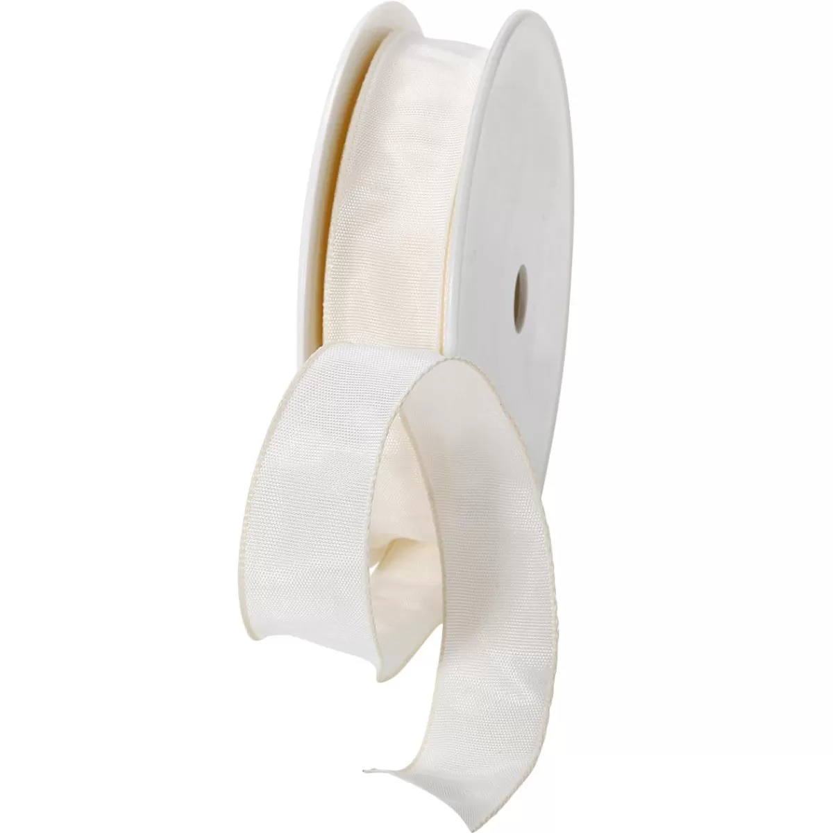 DecoWoerner Fabric Ribbon With Wire Edge, Cream, Width 25 Mm