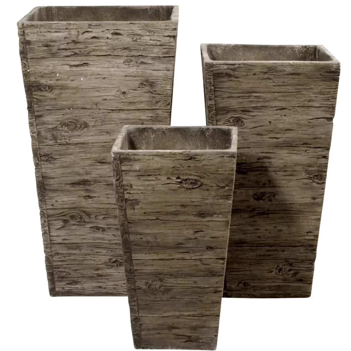 DecoWoerner Fibreglass Planter Set , Wood Look 50, 65, 75 Cm High