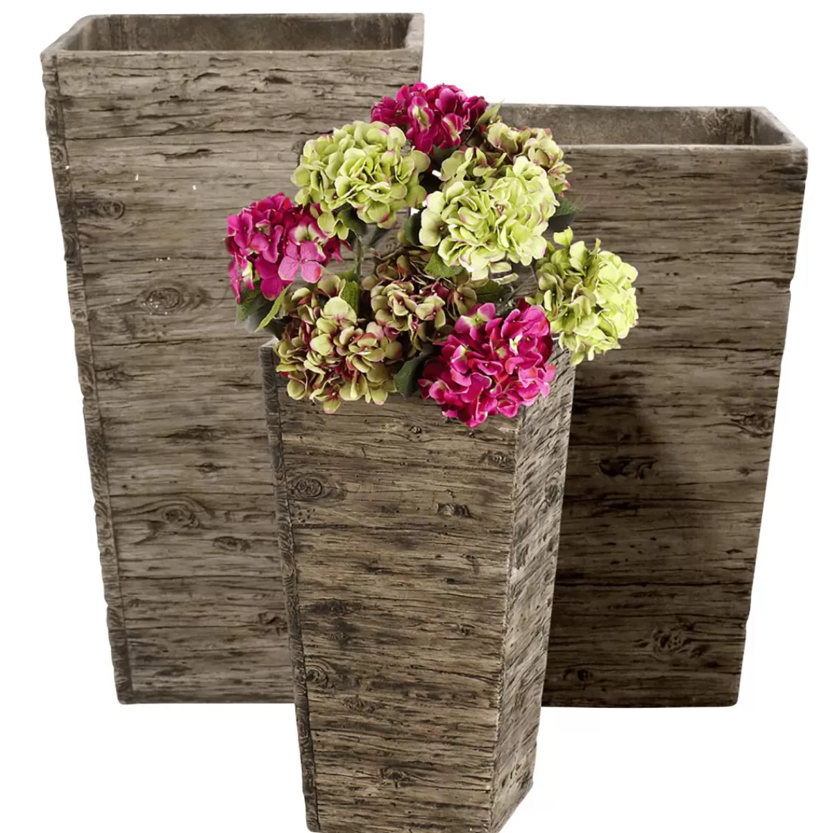 DecoWoerner Fibreglass Planter Set , Wood Look 50, 65, 75 Cm High