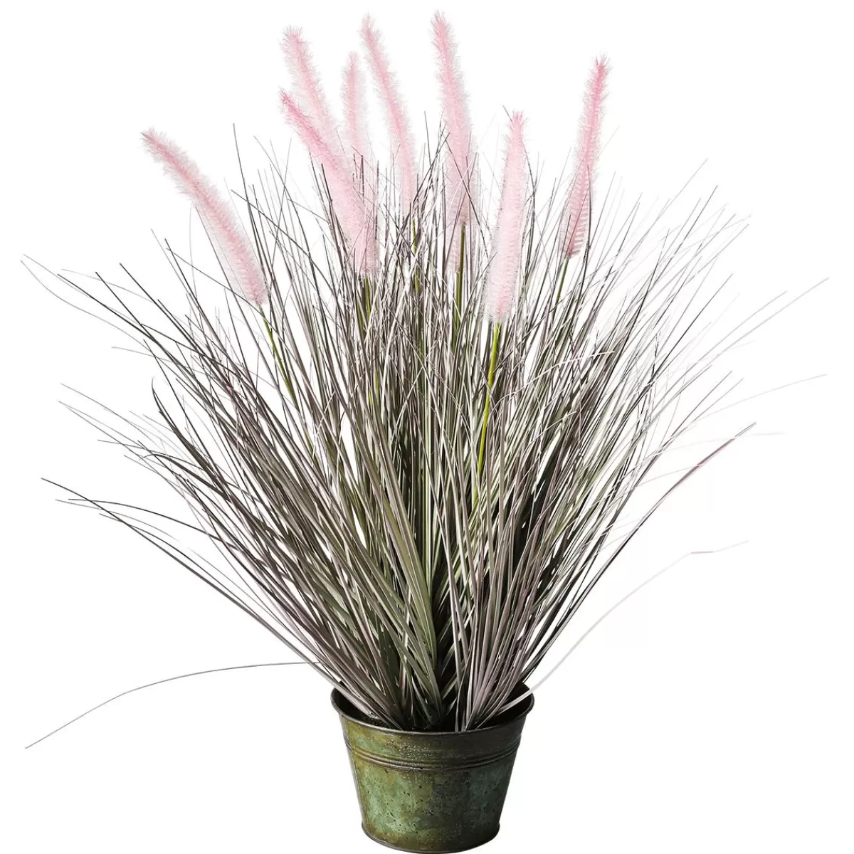 DecoWoerner Fine Decorative Feather Bristle Grass In Silver- In A Noble Zinc Pot 57 Cm