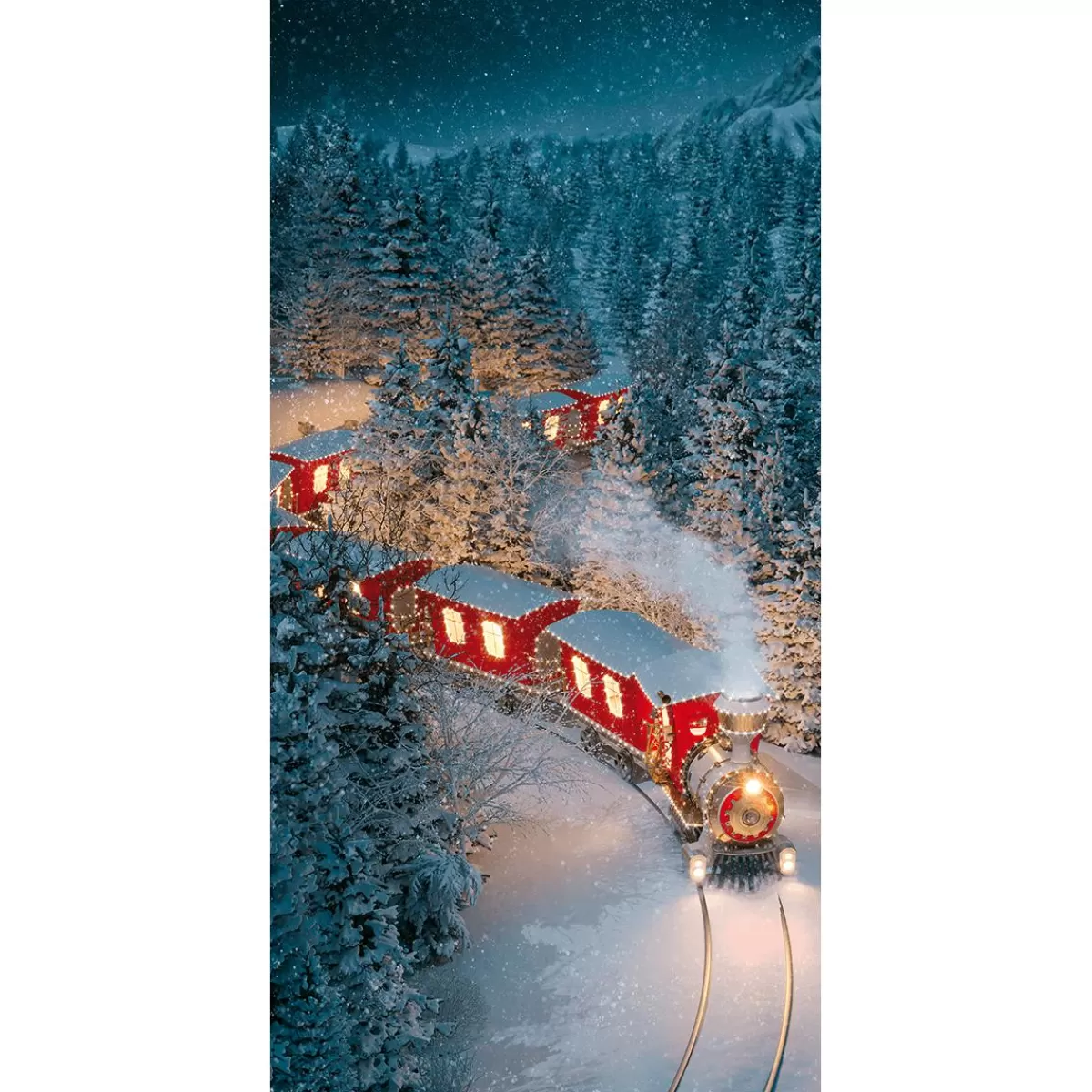 DecoWoerner Flame Retardant Fabric Banner "Christmas Train" Made Of Flag Fabric 100 X 200 Cm