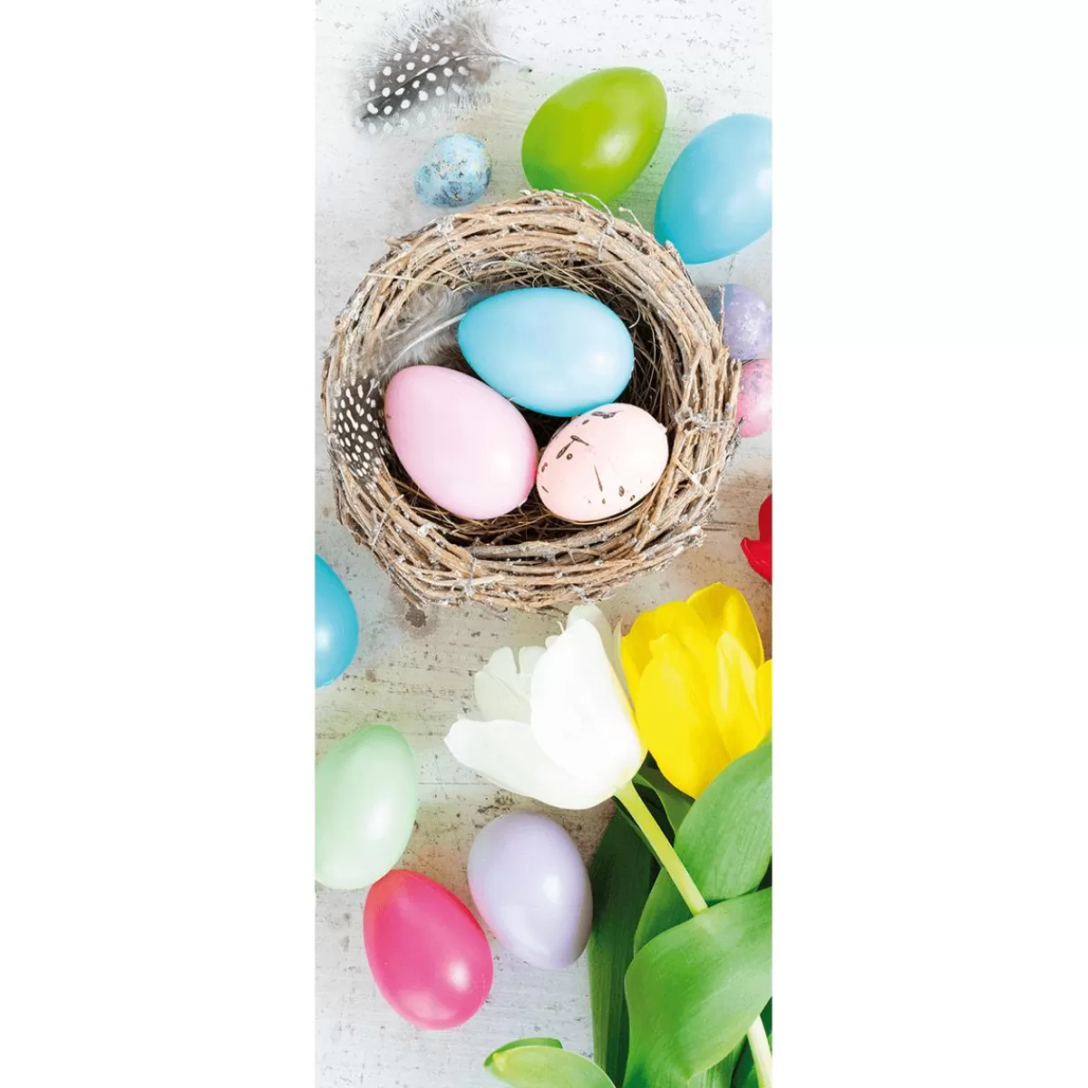 DecoWoerner Flame Retardant Fabric Banner Colourful Easter Eggs And Tulips Flag Fabric 75 X 180 Cm