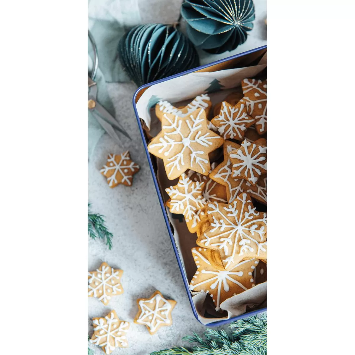 DecoWoerner Flame Retardant Fabric Banner "Cookie Tin With Snowflake Cookies" Made Of Flag Fabric 100 X 200 Cm