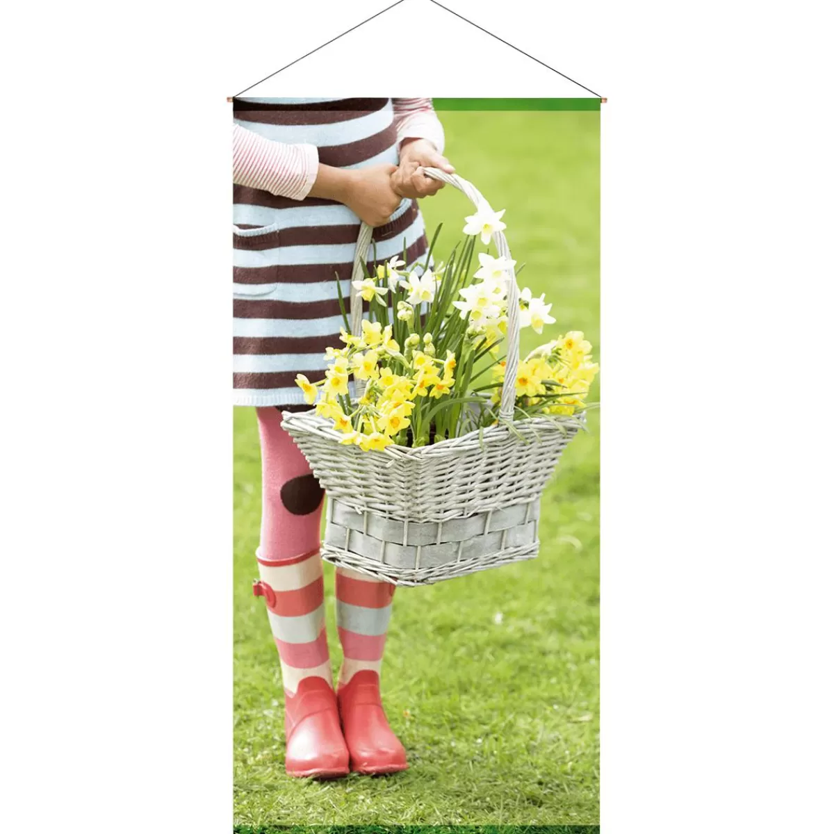 DecoWoerner Flame Retardant Fabric Banner "Daffodils In A Basket" Made Of Flag Fabric 100 X 200 Cm