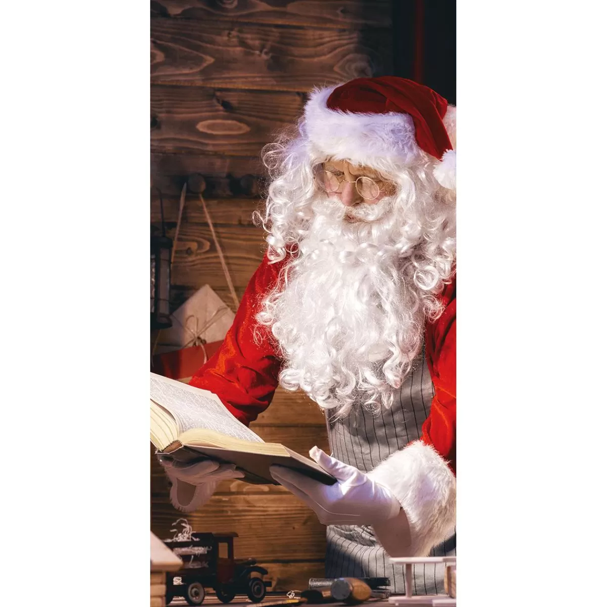 DecoWoerner Flame Retardant Fabric Banner "Father Christmas With Book" Made Of Flag Fabric 100 X 200 Cm