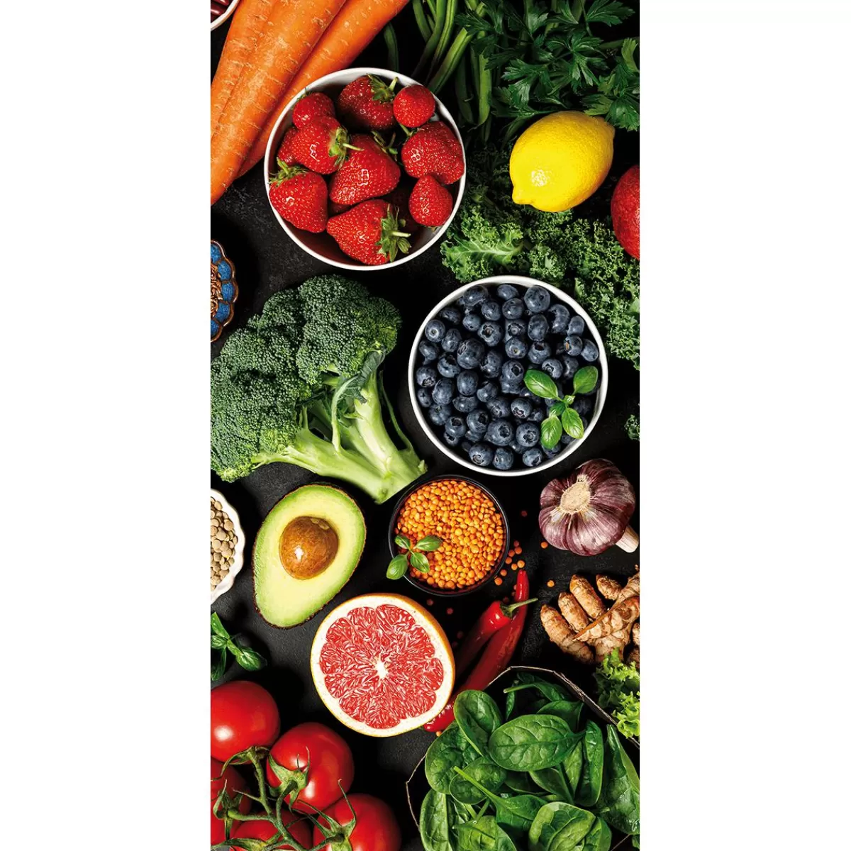 DecoWoerner Flame Retardant Fabric Banner "Fruit & Vegetables" Made Of Flag Fabric 100 X 200 Cm