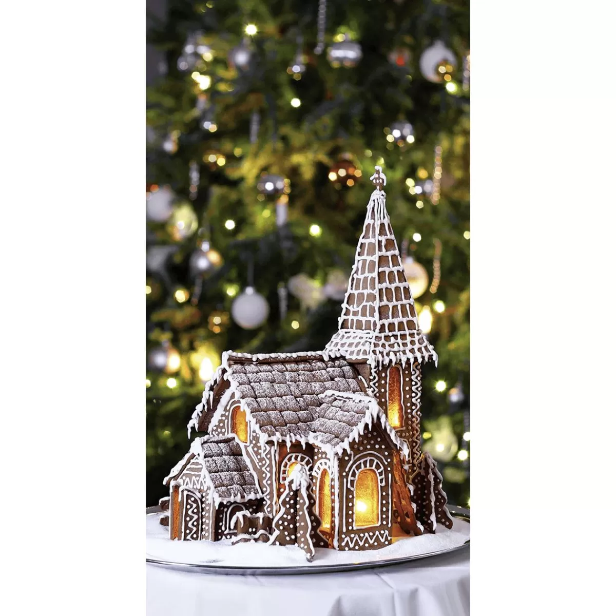 DecoWoerner Flame Retardant Fabric Banner "Gingerbread Church" Made Of Flag Fabric 100 X 200 Cm