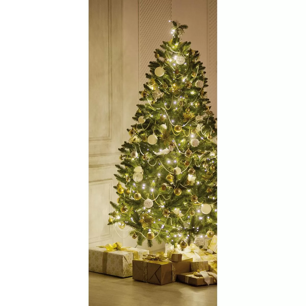 DecoWoerner Flame Retardant Fabric Banner " Decorated Illuminated Christmas Tree" Flag Fabric 75 X 180 Cm