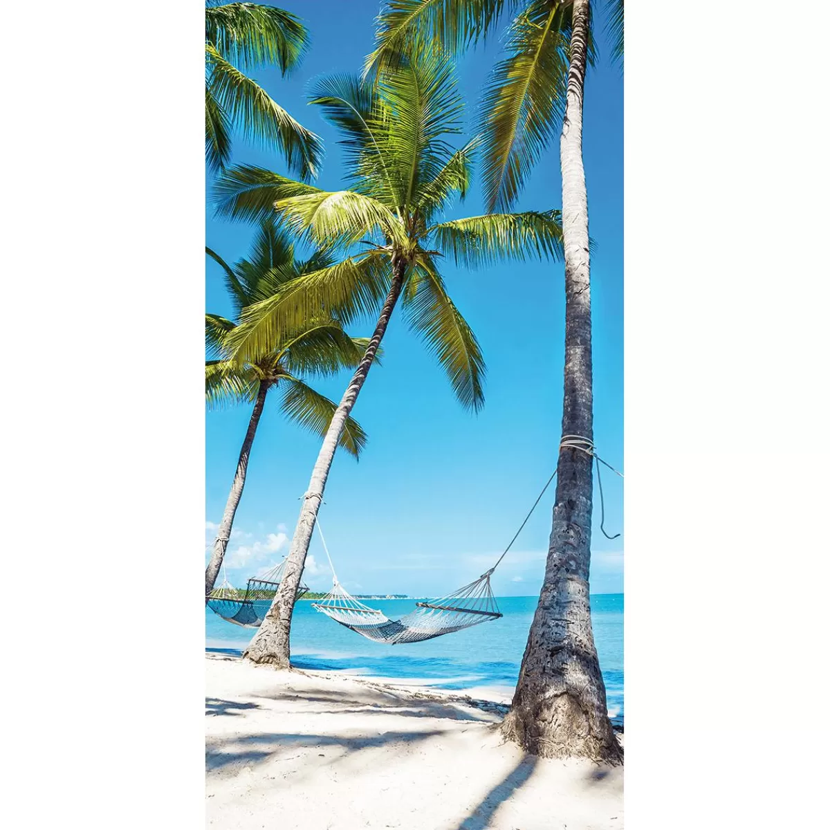 DecoWoerner Flame Retardant Fabric Banner "Hammock Under Palm Trees On A Dream Beach" Made Of Flag Fabric 100 X 200 Cm