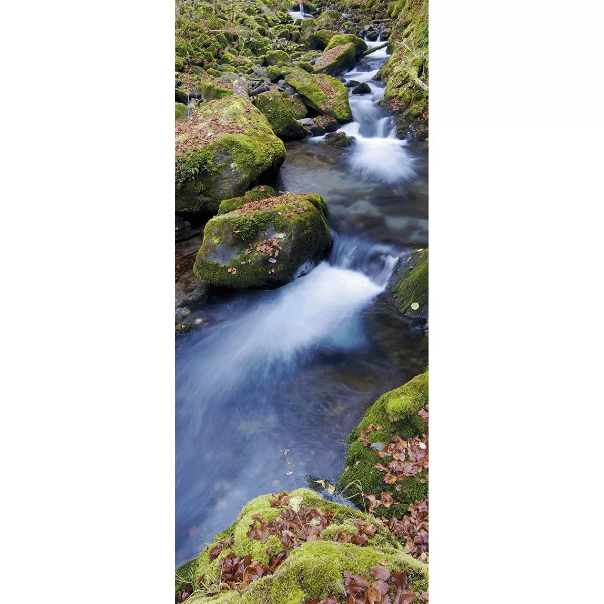 DecoWoerner Flame Retardant Fabric Banner "Rushing Brook Motif And Moss Stones" Made Of Flag Fabric 75 X 180 Cm