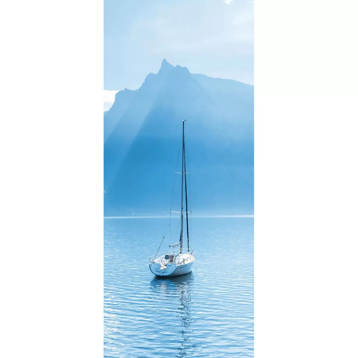 DecoWoerner Flame Retardant Fabric Banner "Sailing Boat In Front Of The Swiss Alps" Made Of Flag Fabric 75 X 180 Cm