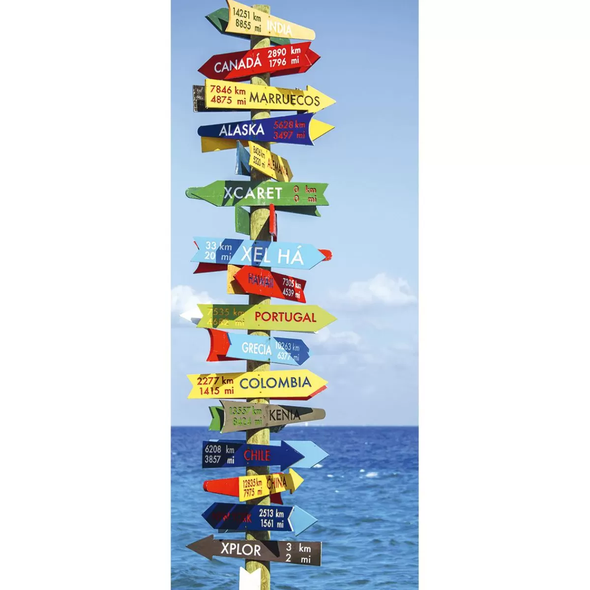 DecoWoerner Flame Retardant Fabric Banner "Signpost By The Sea" In Flag Fabric 75 X 180 Cm