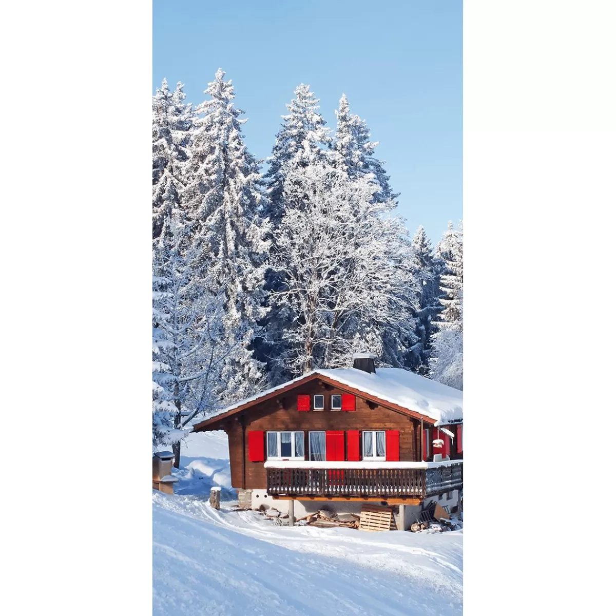 DecoWoerner Flame Retardant Fabric Banner "Ski Hut With Shutters" Made Of Flag Fabric 100 X 200 Cm