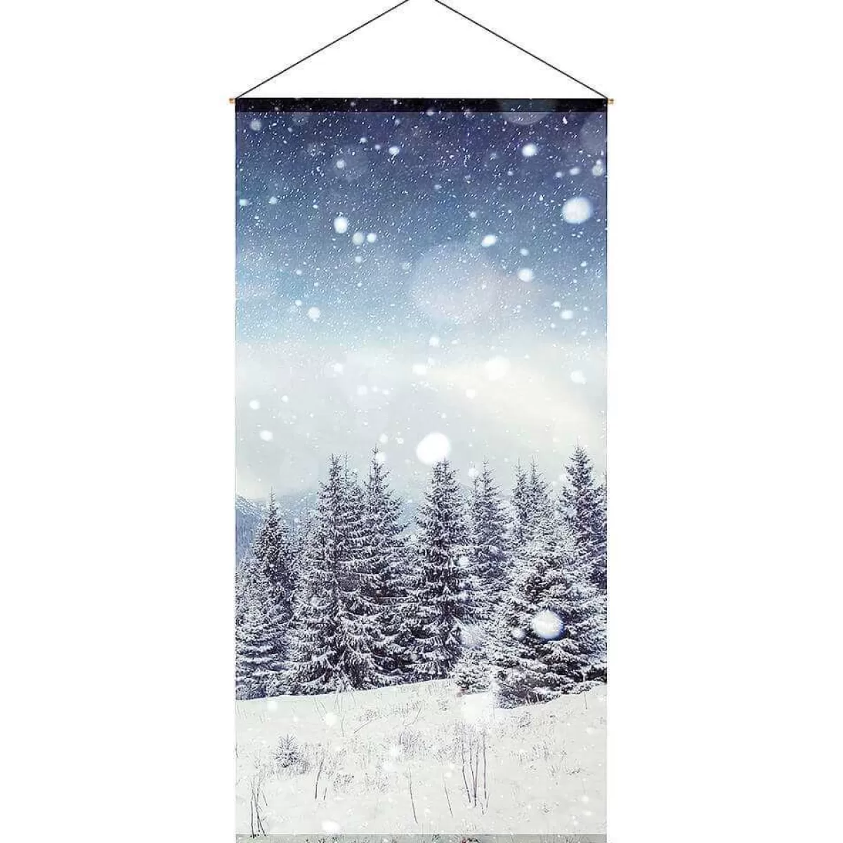 DecoWoerner Flame Retardant Fabric Banner "Snowy Fir Forest" Made Of Flag Fabric 100 X 200 Cm