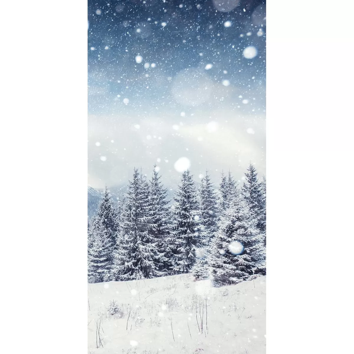 DecoWoerner Flame Retardant Fabric Banner "Snowy Fir Forest" Made Of Flag Fabric 100 X 200 Cm