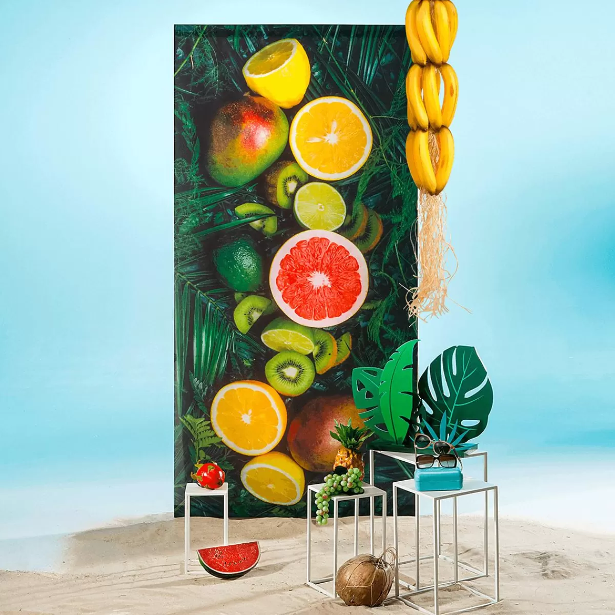 DecoWoerner Flame Retardant Fabric Banner "tropical Fruits" Made Of Flag Fabric 100 X 200 Cm