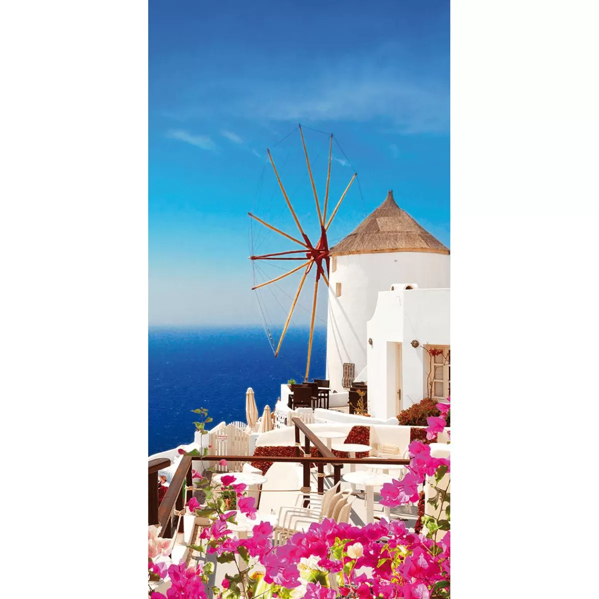 DecoWoerner Flame Retardant Fabric Banner "Windmills At The Greek Sea" Made Of Flag Fabric 100 X 200 Cm