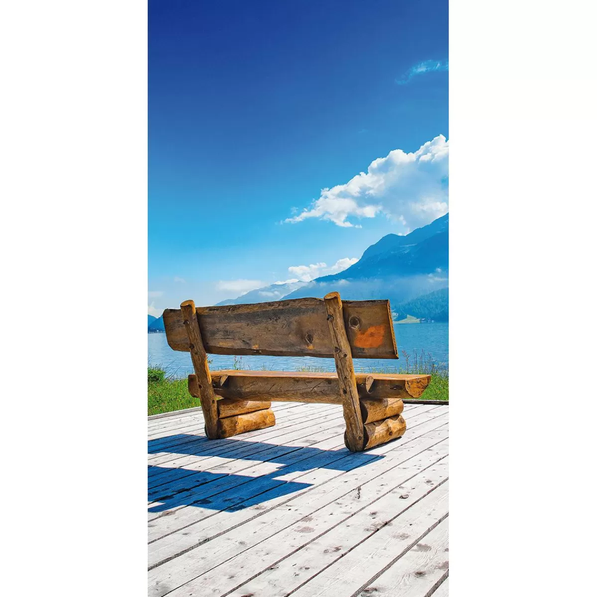 DecoWoerner Flame Retardant Fabric Banner "Wooden Bench By The Lake" Made Of Flag Fabric 100 X 200 Cm