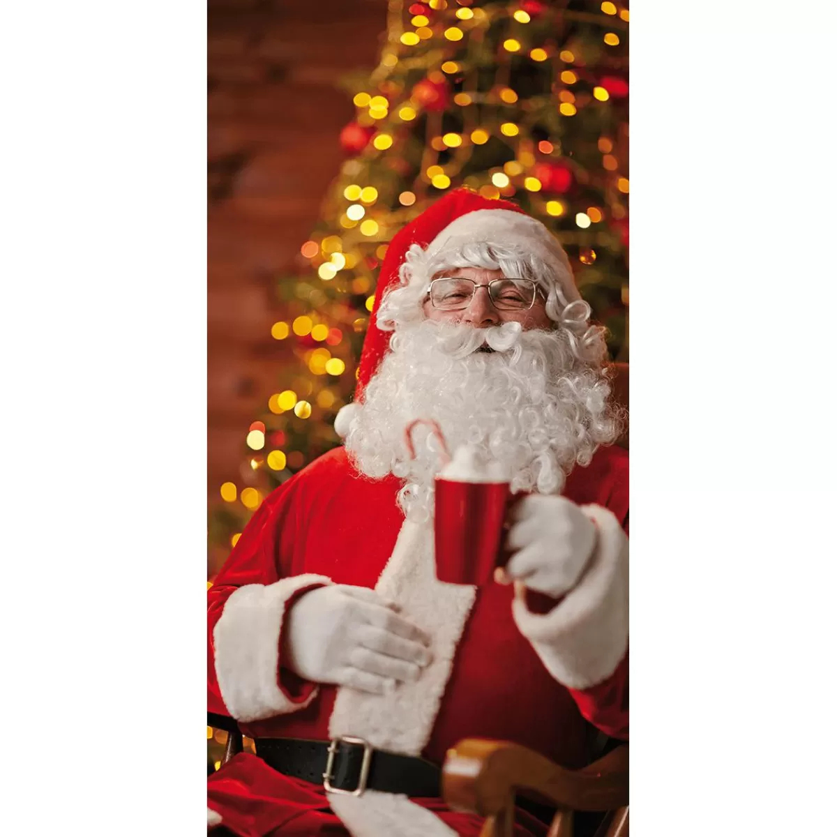 DecoWoerner Flame-retardant Fabric Banner "Father Christmas With Hot Chocolate" Made Of Flag Fabric 100 X 200 Cm